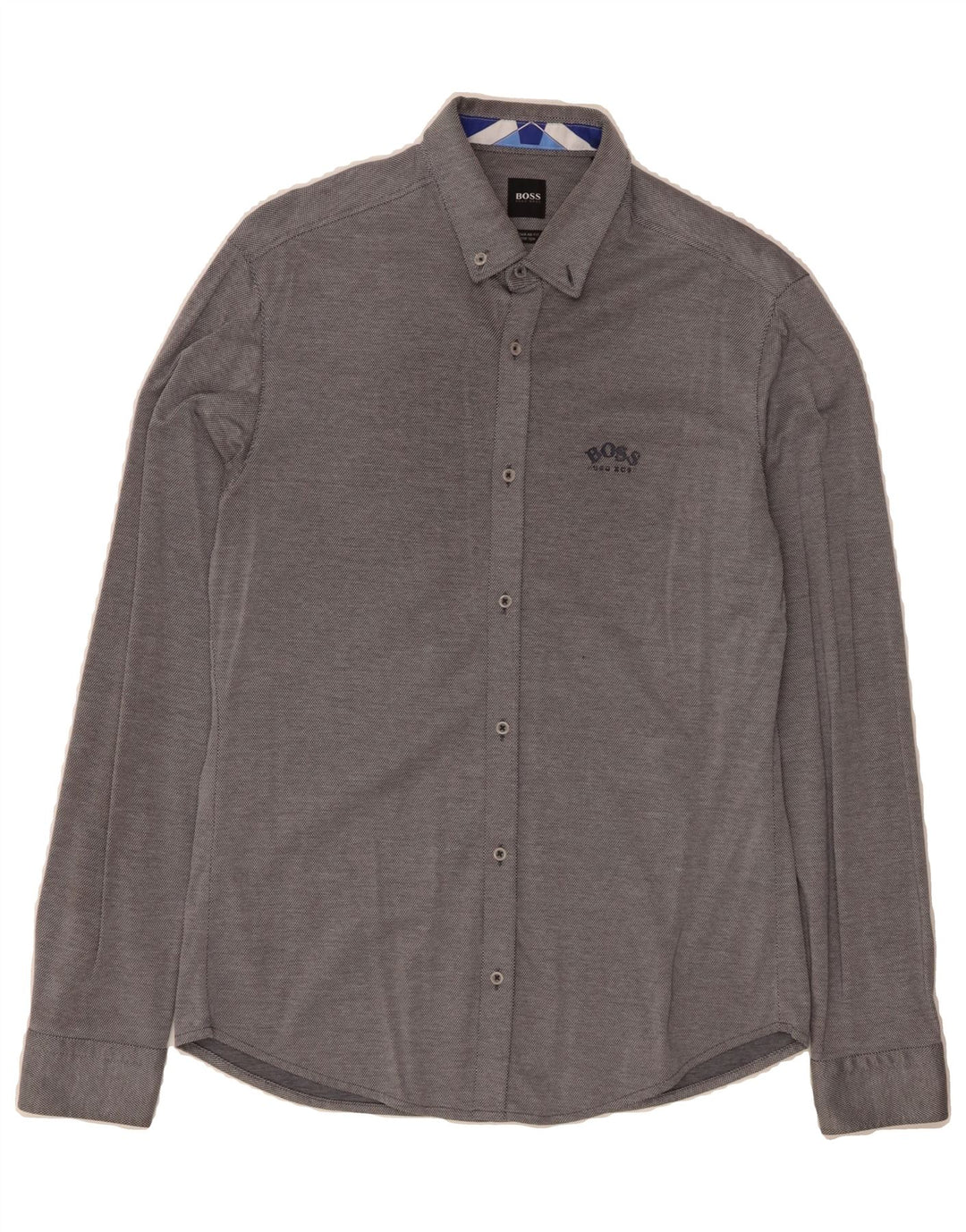 HUGO BOSS Mens Regular Fit Shirt Medium Grey Spotted Cotton Vintage Hugo Boss and Second-Hand Hugo Boss from Messina Hembry 
