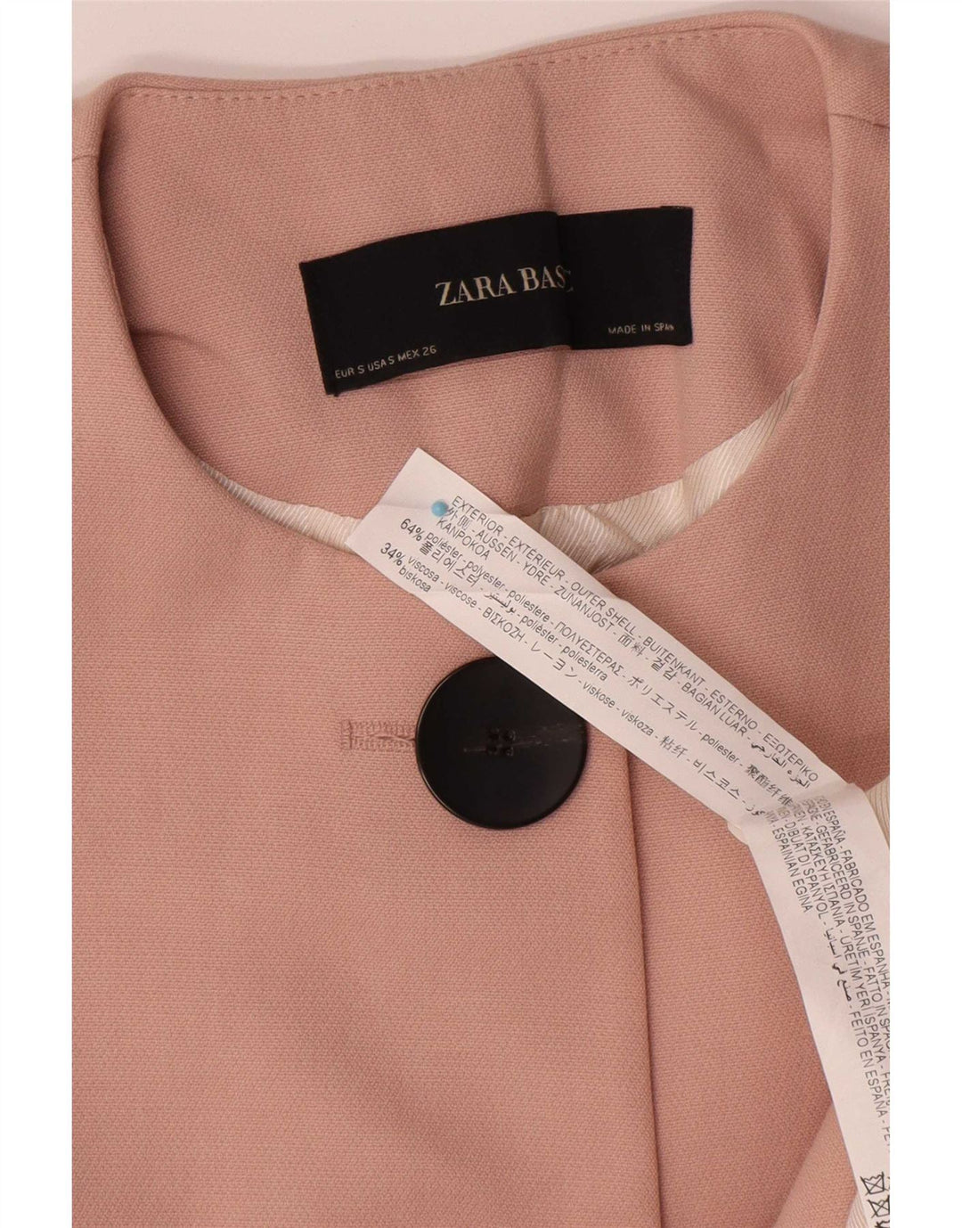Zara Damen Crop 2 Button Blazer Jacke UK 10 Small Pink Polyester