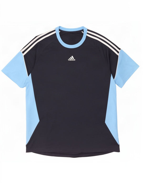 Adidas Herren T-Shirt Top UK 46/48 XL Marineblau Colourblock Polyester