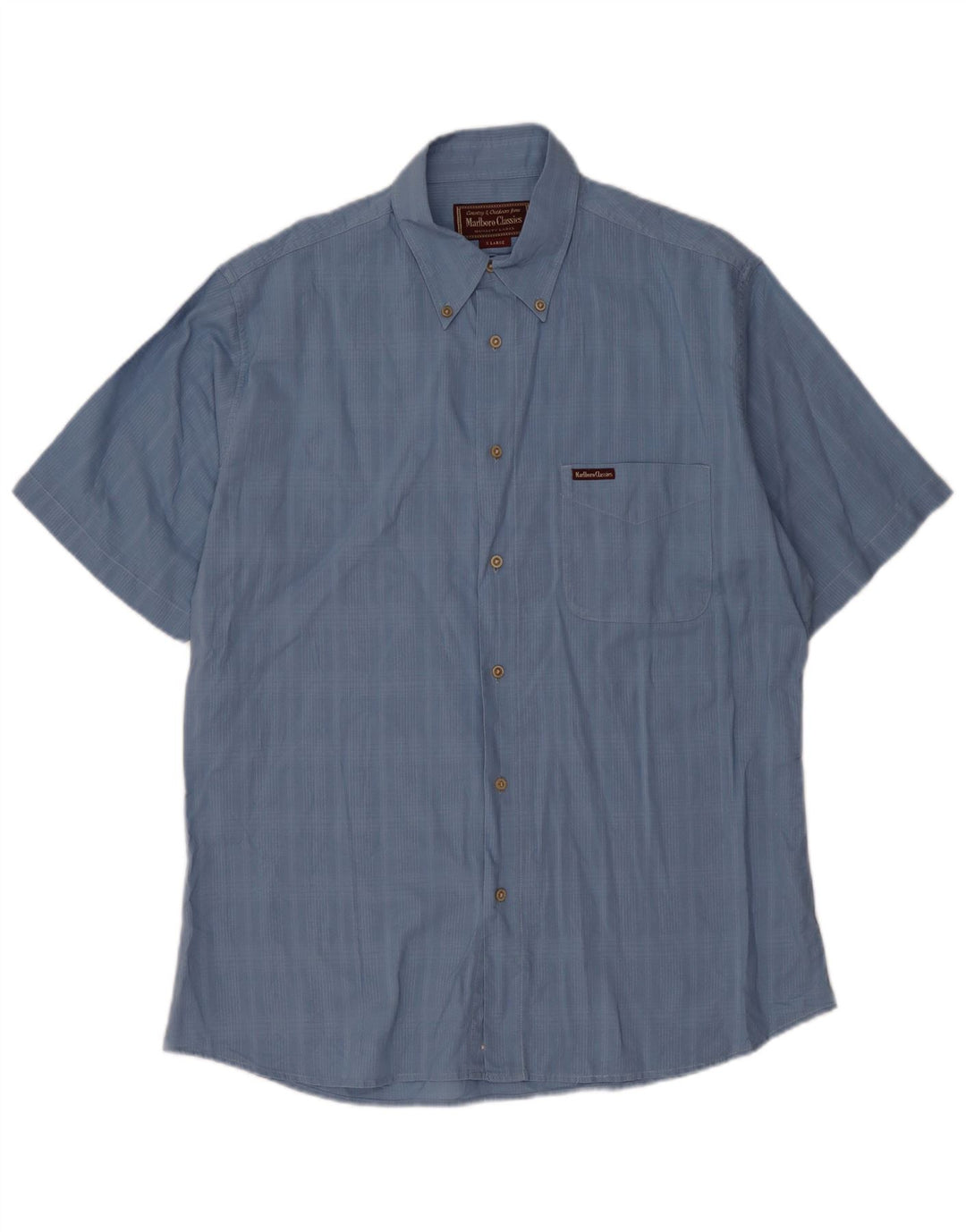 Marlboro Classics Mens Short Sleeve Shirt XL Blue Check Cotton