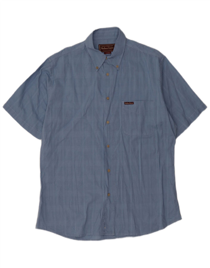 Marlboro Classics Mens Short Sleeve Shirt XL Blue Check Cotton