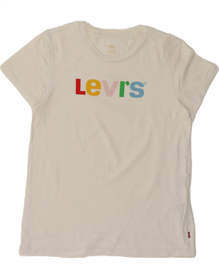LEVI'S Womens Graphic T-Shirt Top UK 12 Medium White Cotton Vintage Levi's and Second-Hand Levi's from Messina Hembry 