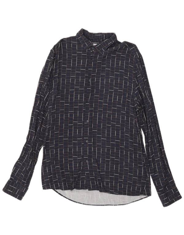 Zara Mens Slim Fit Shirt Large Navy Blue Check Viscose