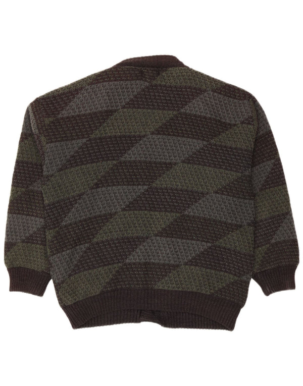 Mark Adam Mens Cardigan Sweater IT 48/50 Medium Green Geometric Polyacrylic