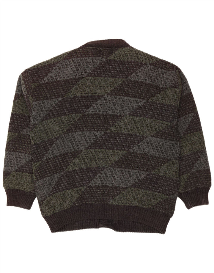 Mark Adam Mens Cardigan Sweater IT 48/50 Medium Green Geometric Polyacrylic