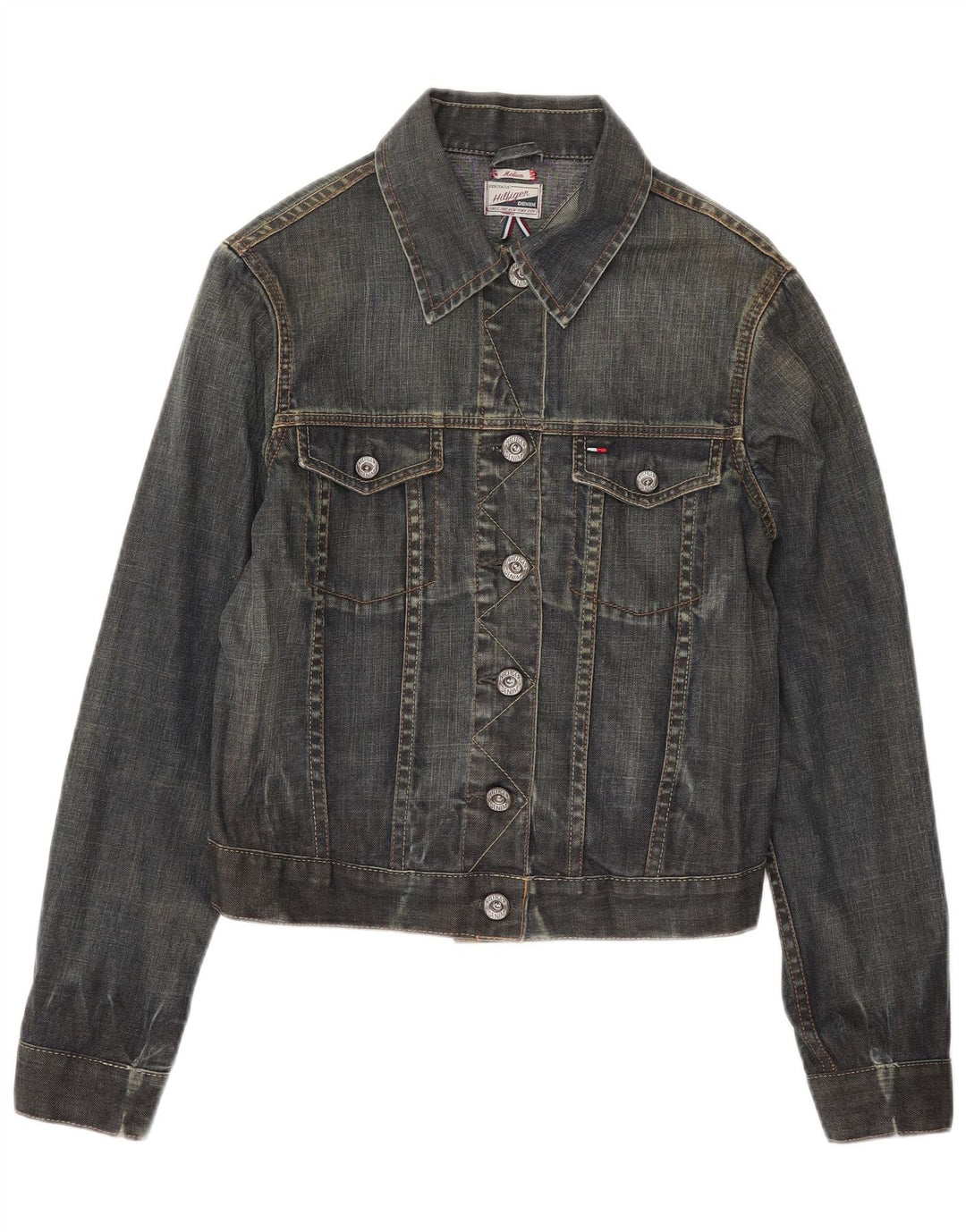 Tommy Hilfiger Dame Crop Denim Jacket UK 12 Medium Blue Cotton