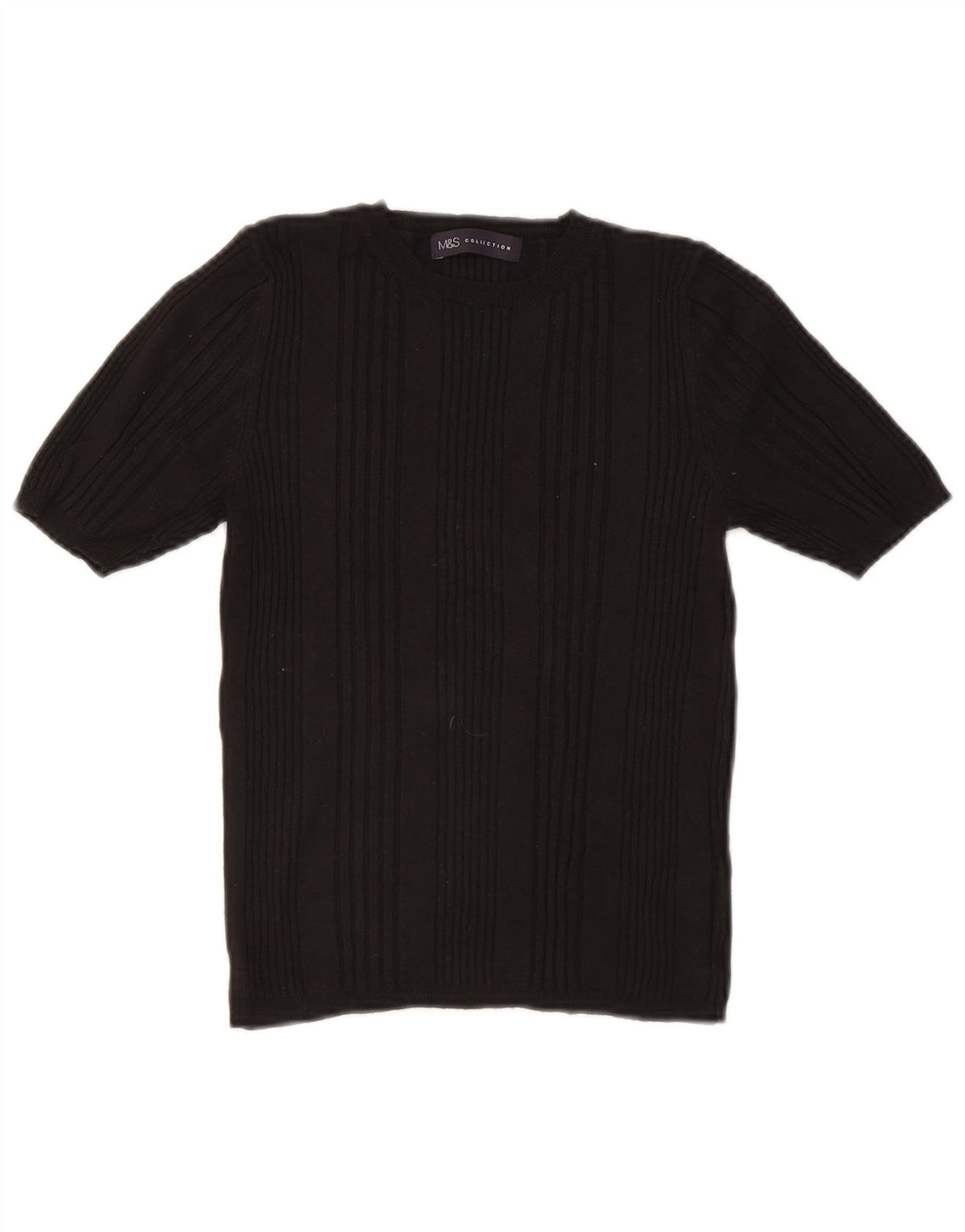 Marks & Spencer Womens Crop Crew Neck Jumper Sweater UK 10 Small Black
