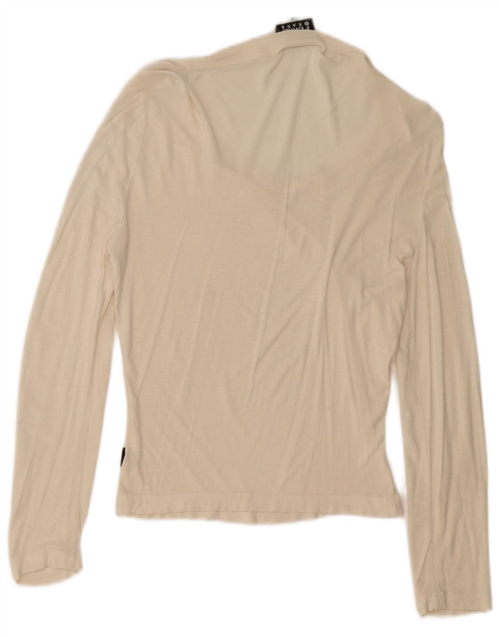 Gianfranco Ferre Top grafico da donna manica lunga UK 10 piccolo bianco sporco