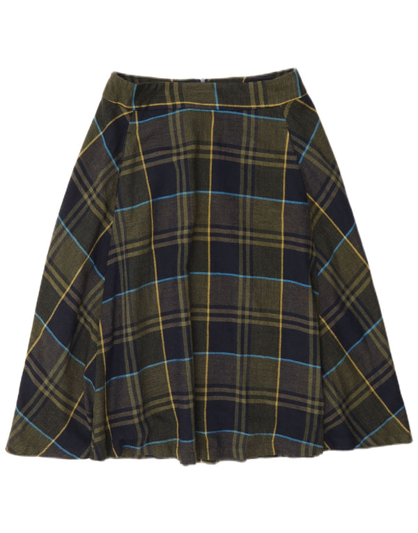 Benetton Womens Flared Skirt UK 8 Small W27 Khaki Check Viscose