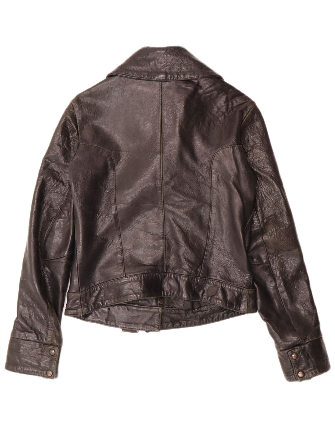 Vintage Womens Leather Jacket IT 44 Medium Black Leather Biker
