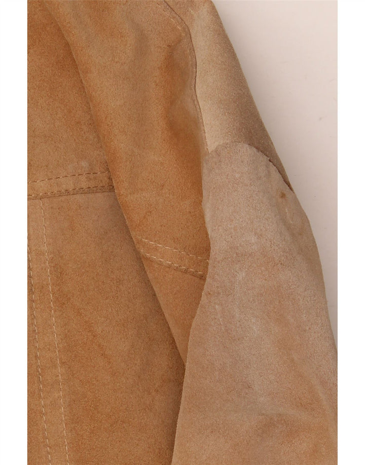 Barone Womens Suede Jacket UK 10 Small Beige Leather