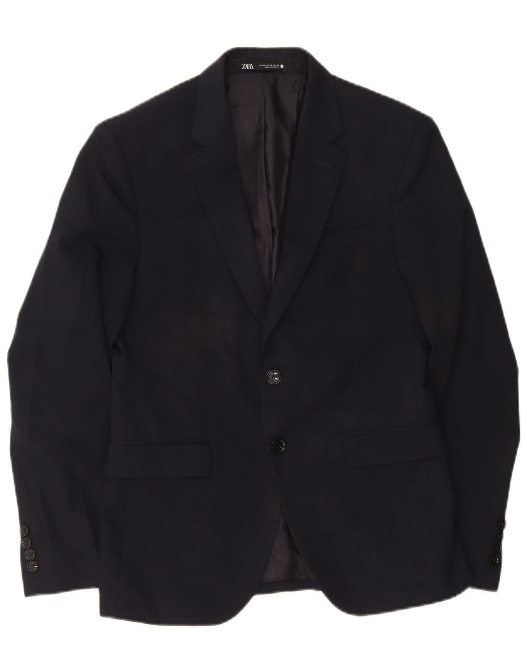 Jaqueta blazer masculina Zara com 2 botões UE 46 pequena azul marinho poliéster