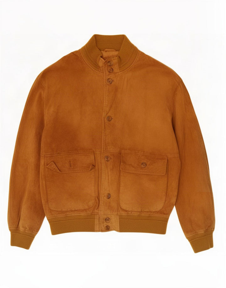 vintage Mens Suede Bomber Jacket IT 50 Grand Cuir Beige