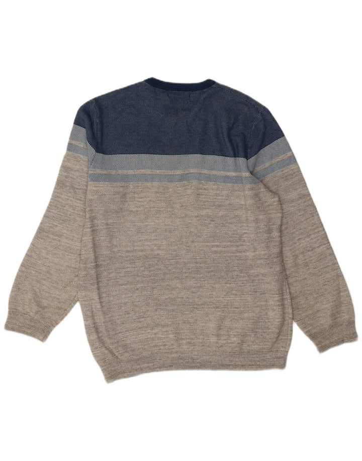 Marks & Spencer Mens Crew Neck Jumper Sweater Large Grey Colourblock Cotton