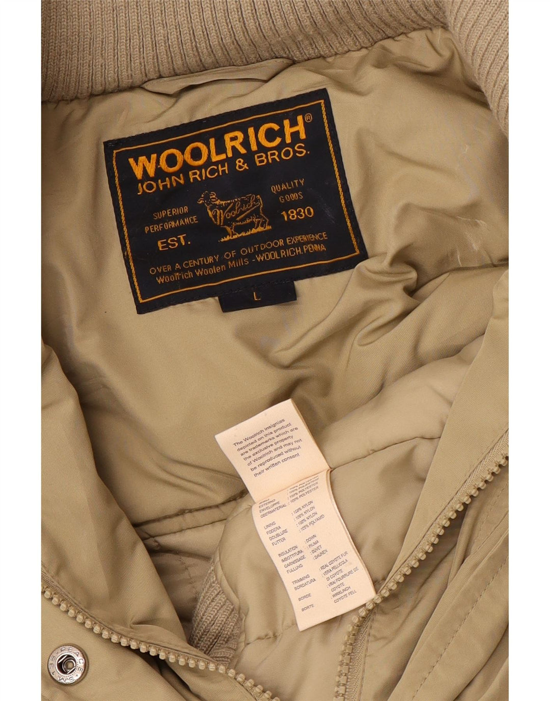 Woolrich Polstret hættejakke til kvinder UK 16 Stor beige polyester