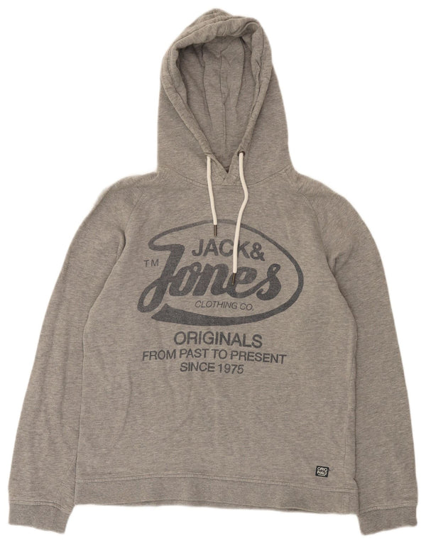 Jack & Jones Mens Graphic Hoodie Jumper Large Grey Cotton