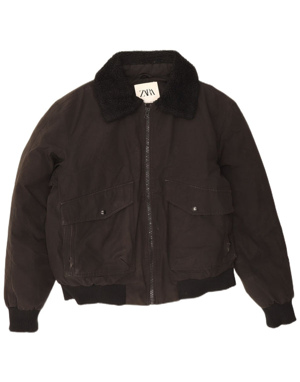 Zara Herre Polstret Bomber Jacket UK 40 Stor Sort Polyester