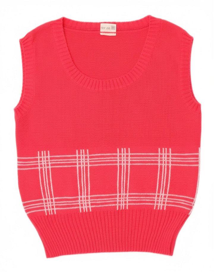 VINTAGE Womens Vest Tank Top IT 44 Medium Pink Check Polyester