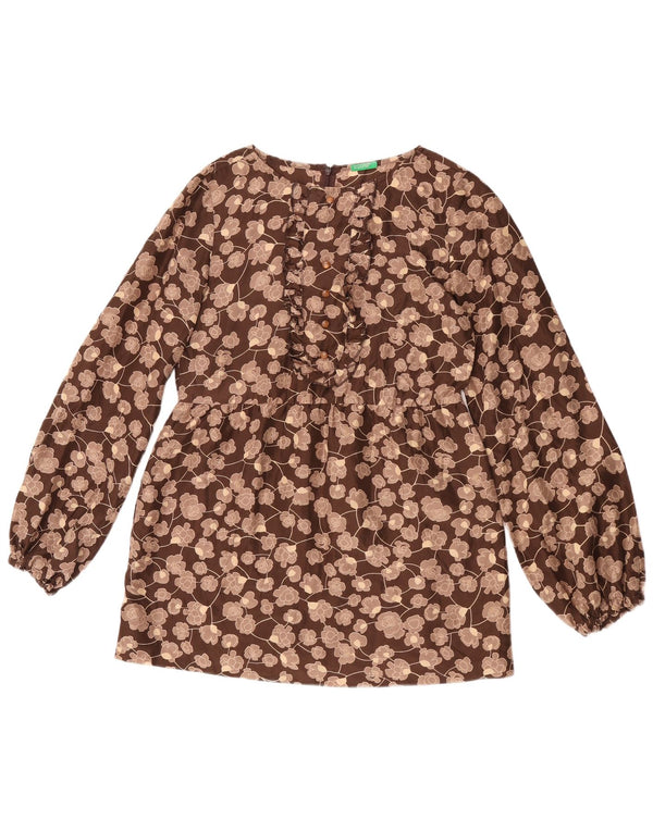 Camicetta a maniche lunghe da donna Benetton Top UK 10 Small Marrone Seta floreale