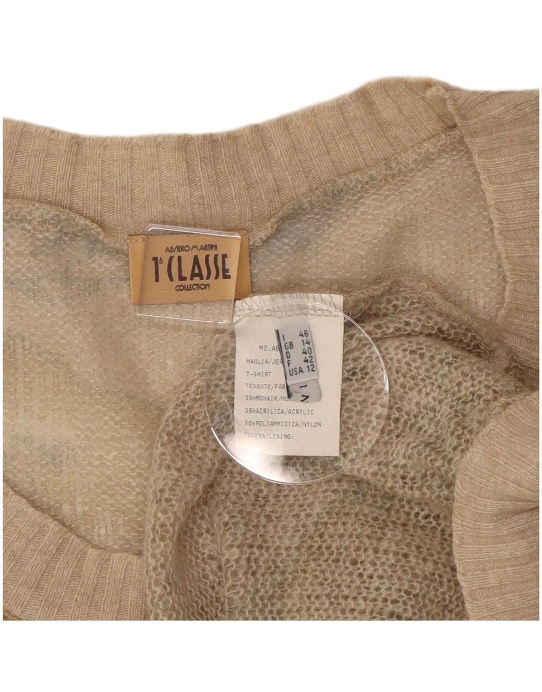 ALVIERO MARTINI Womens Boat Neck Jumper Sweater UK 14 Medium Beige