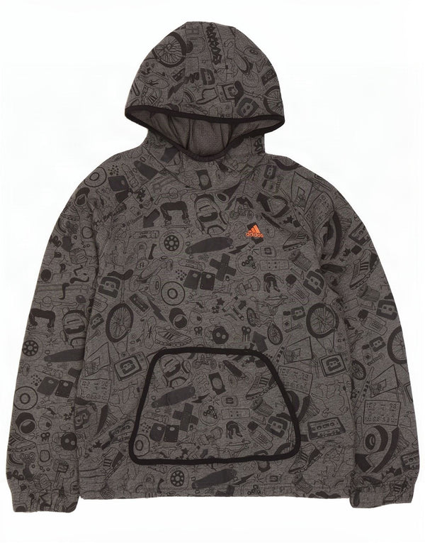 Adidas Mens Abstract Pattern Graphic Hoodie Jumper Small Grey Cotton