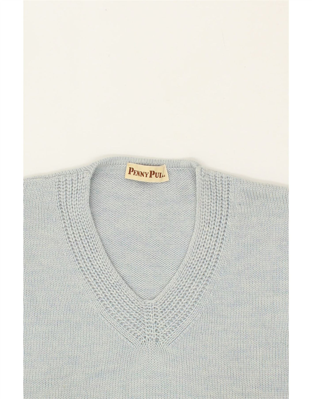 PENNY PULL Womens V-Neck Jumper Sweater UK 14 Medium Blue Wool Vintage Penny Pull and Second-Hand Penny Pull from Messina Hembry 