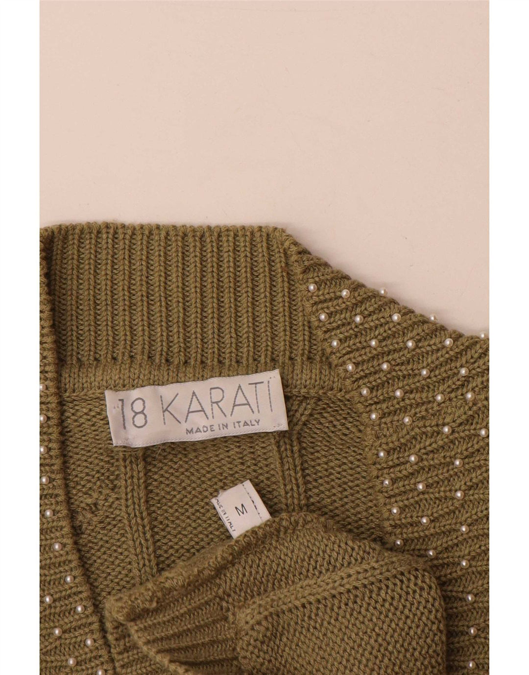 Vintage Womens Cardigan Sweater UK 14 Medium Khaki Cotton