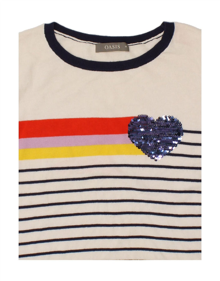 OASIS Womens Boat Neck Jumper Sweater UK 12 Medium Off White Striped Vintage Oasis and Second-Hand Oasis from Messina Hembry 