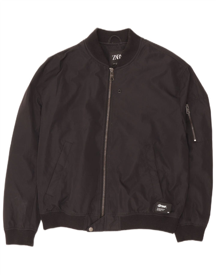 Zara Herre Bomber Jacket UK 40 Large Black Polyester