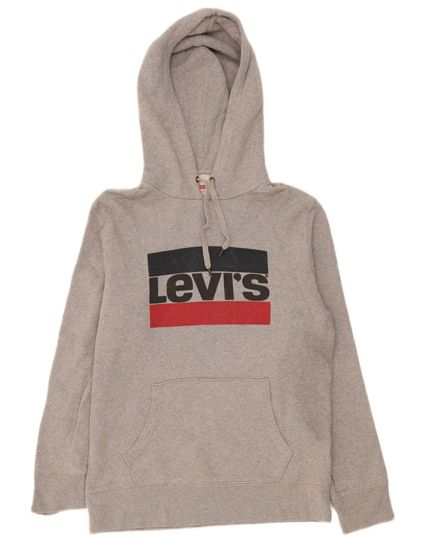 Levi's Mens Graphic Hoodie Jumper Medium Grey Flecked Cotton