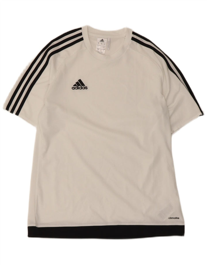Męska koszulka Adidas Climalite Top, średni biały poliester z blokami kolorów