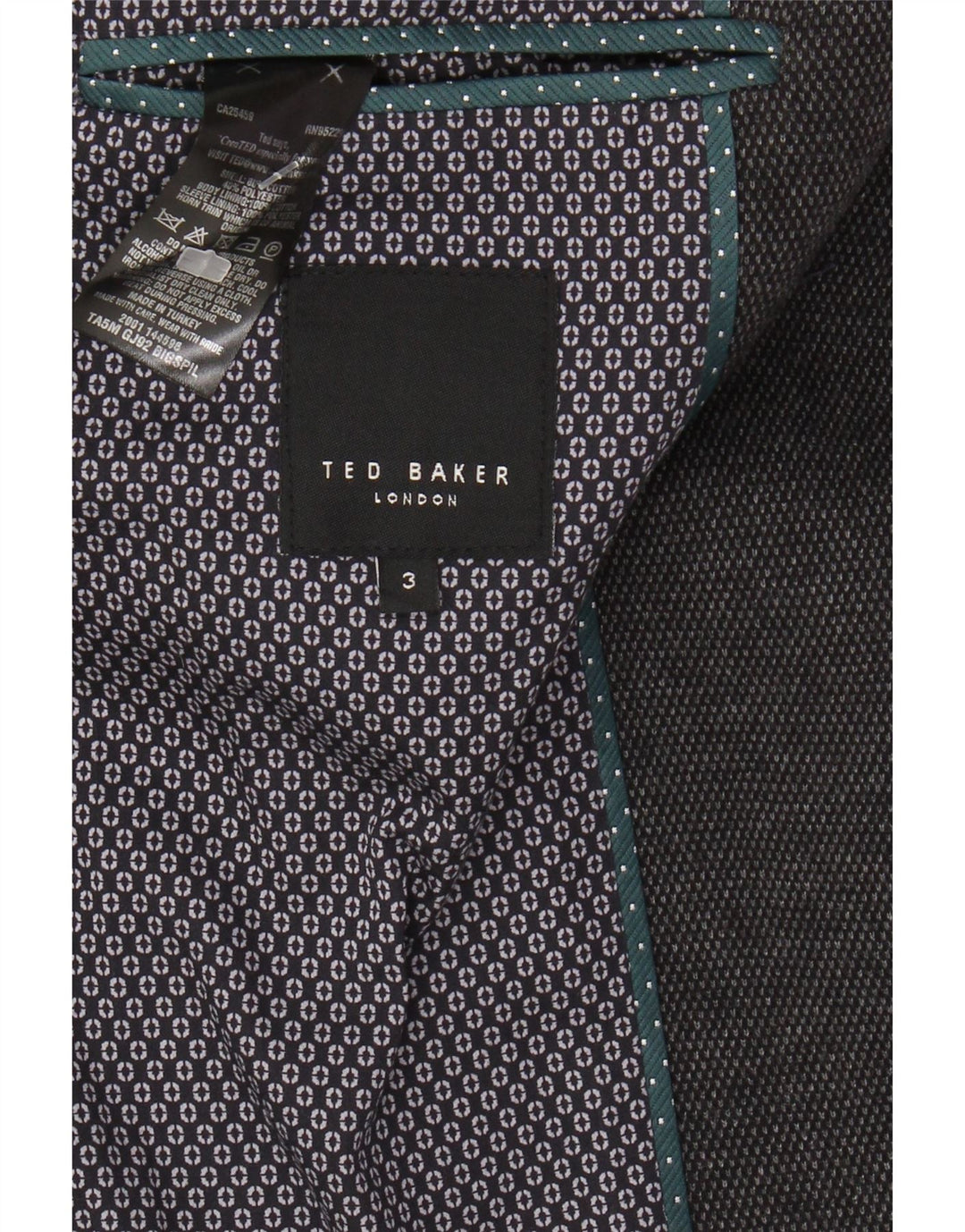 TED BAKER Mens 2 Button Blazer Jacket Size 3 Medium Grey Cotton