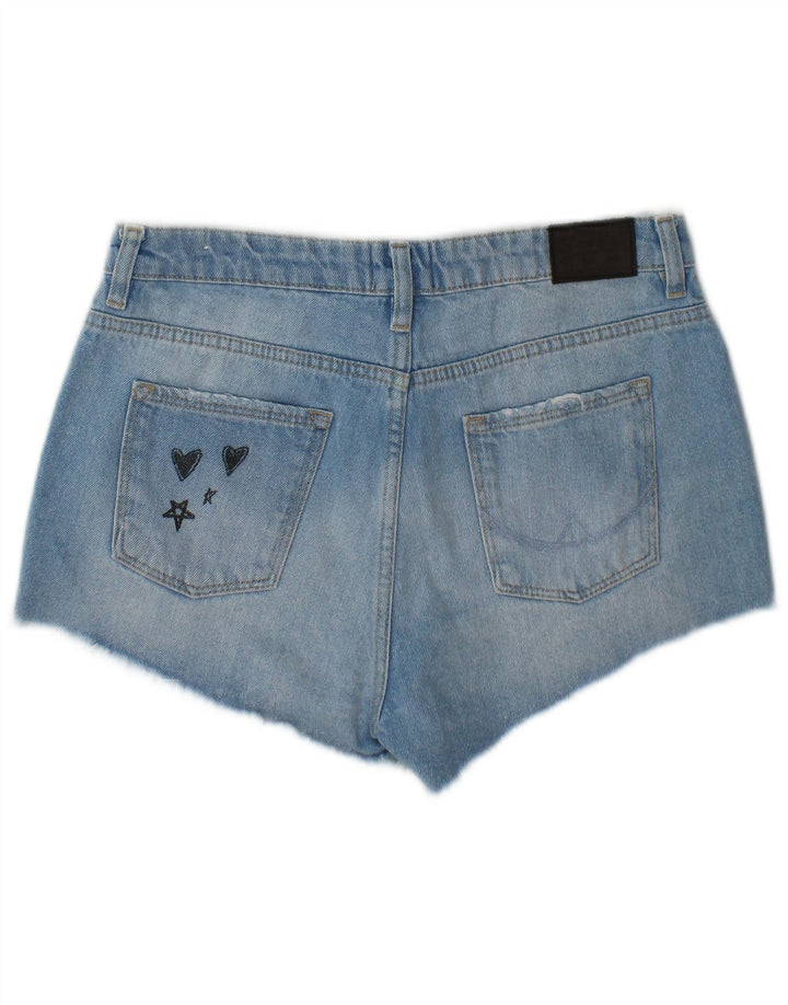 SUPERDRY Womens Distressed Graphic Denim Shorts W27 Small Blue Cotton