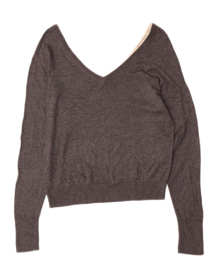 Zara Womens V-Neck Jumper Sweater UK 10 Small Grey
