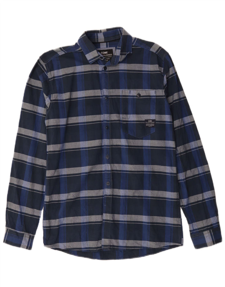 Jack & Jones Mens Shirt Small Navy Blue Check Cotton