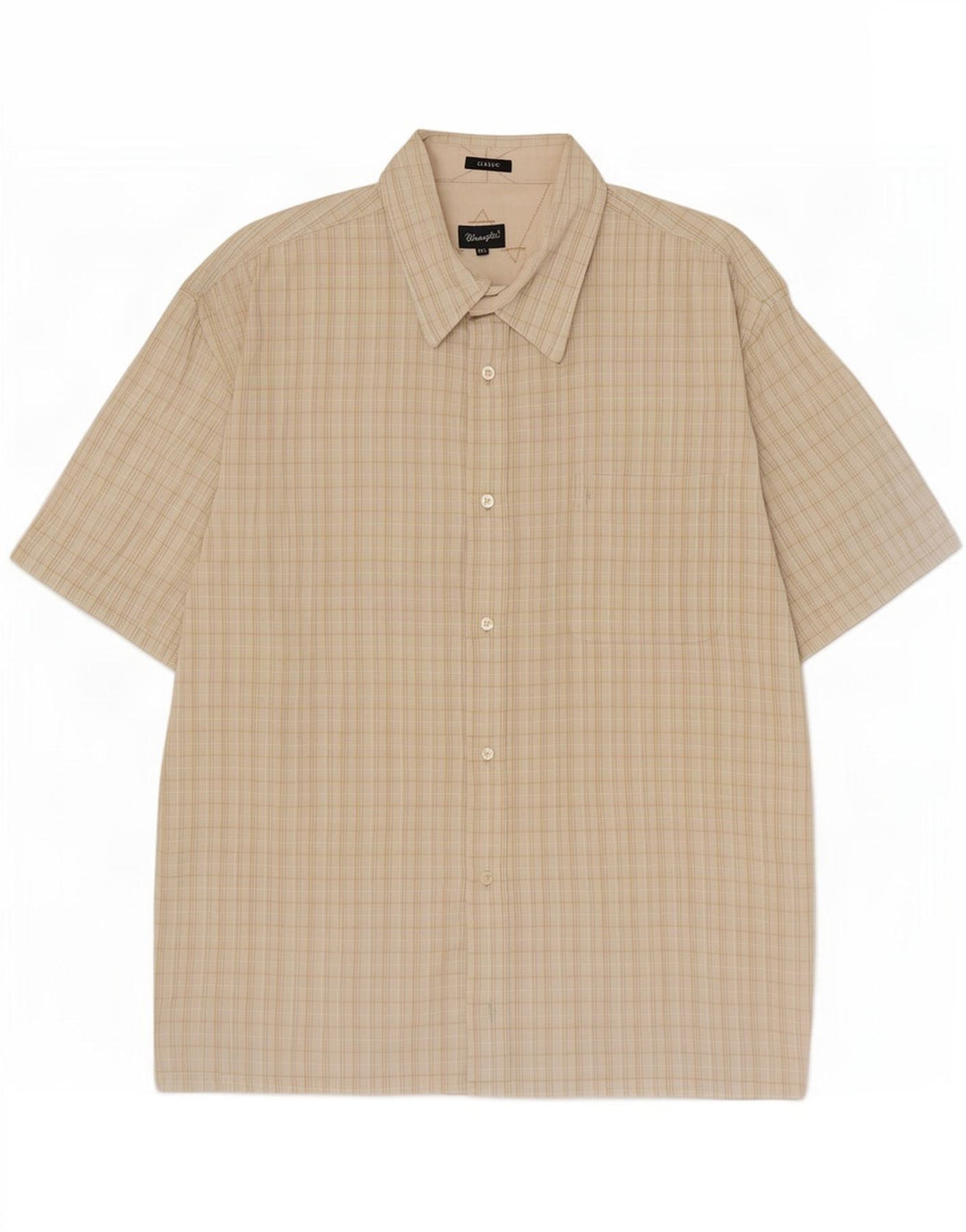 Cămașă clasică cu mânecă scurtă pentru bărbați Wrangler 2XL, bej, carouri