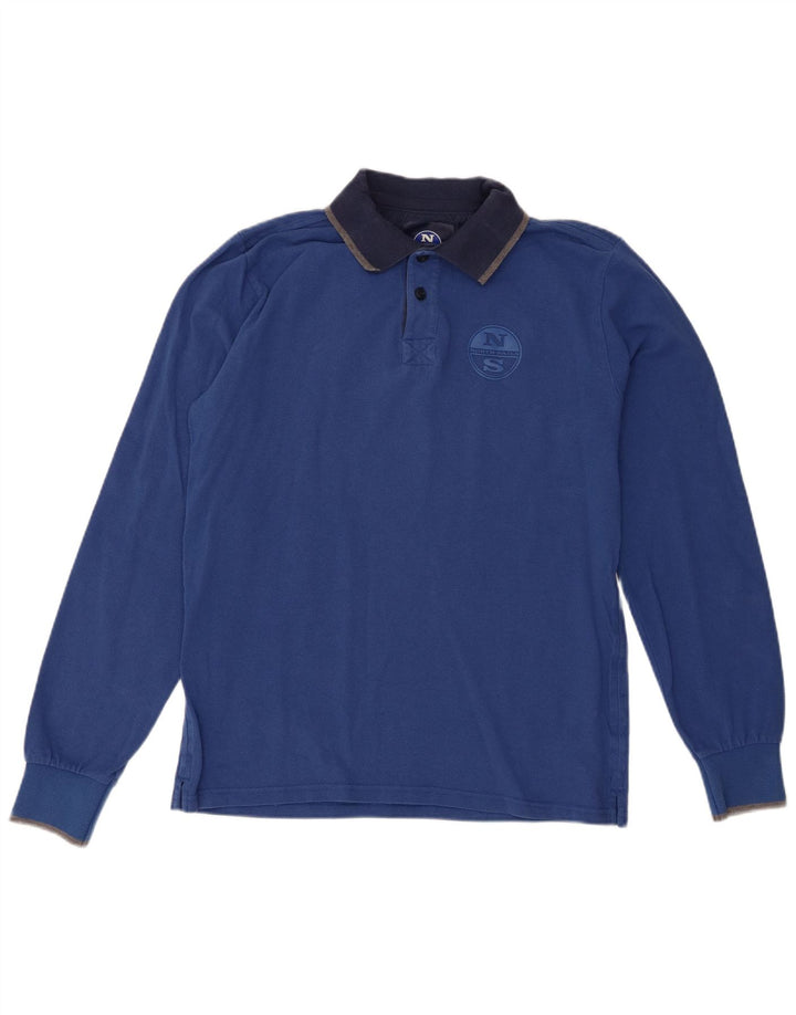 North Sails Mens Long Sleeve Rugby Polo Shirt Medium Blue Cotton