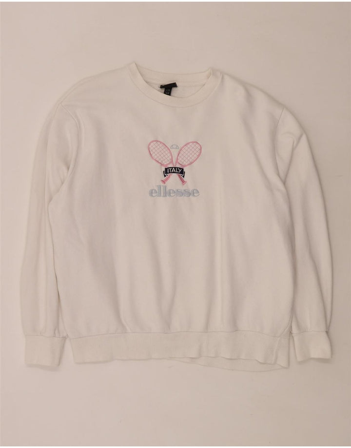 ELLESSE Sweat-shirt graphique surdimensionné pour femme UK 8 Petit coton blanc