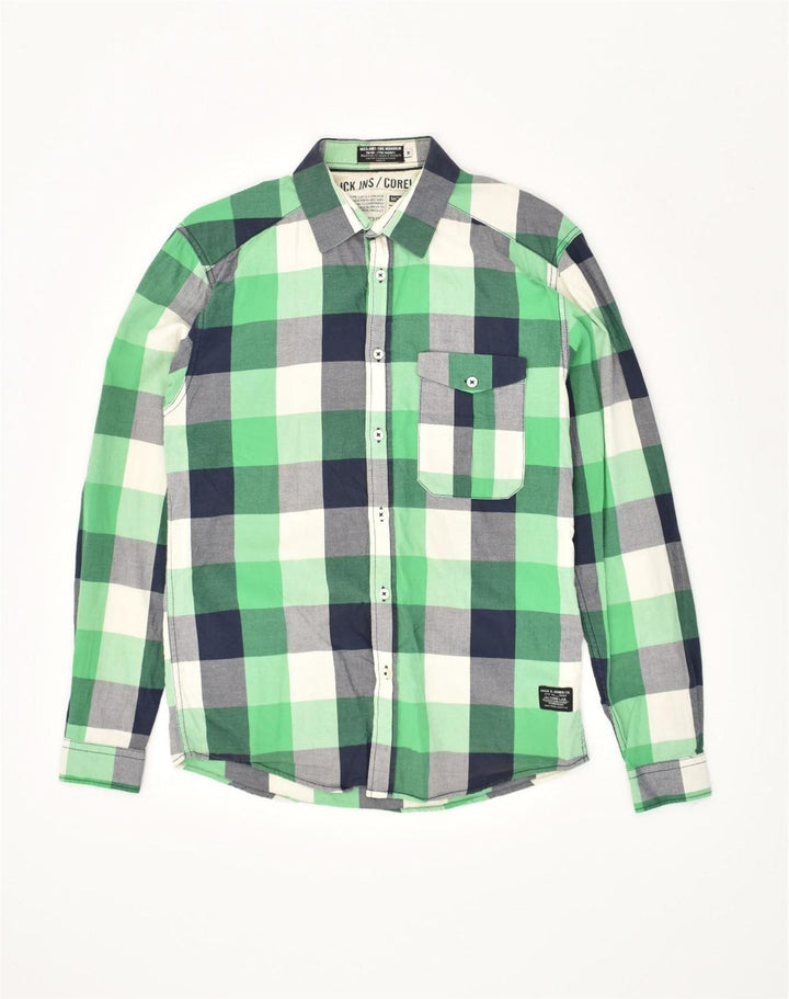 JACK & JONES Mens Shirt Medium Green Check Cotton