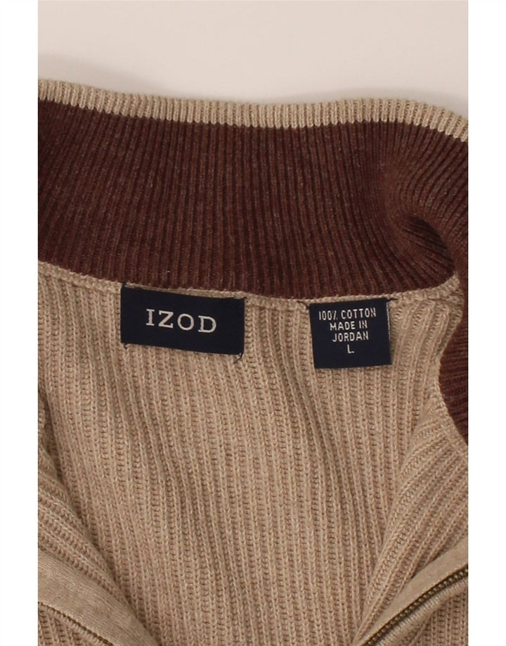 IZOD Mens Zip Neck Jumper Sweater Large Beige Cotton Vintage Izod and Second-Hand Izod from Messina Hembry 