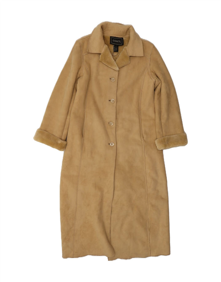 VINTAGE Womens Sherpa Overcoat UK 12 Medium Beige Polyester Classic Vintage Vintage and Second-Hand Vintage from Messina Hembry 