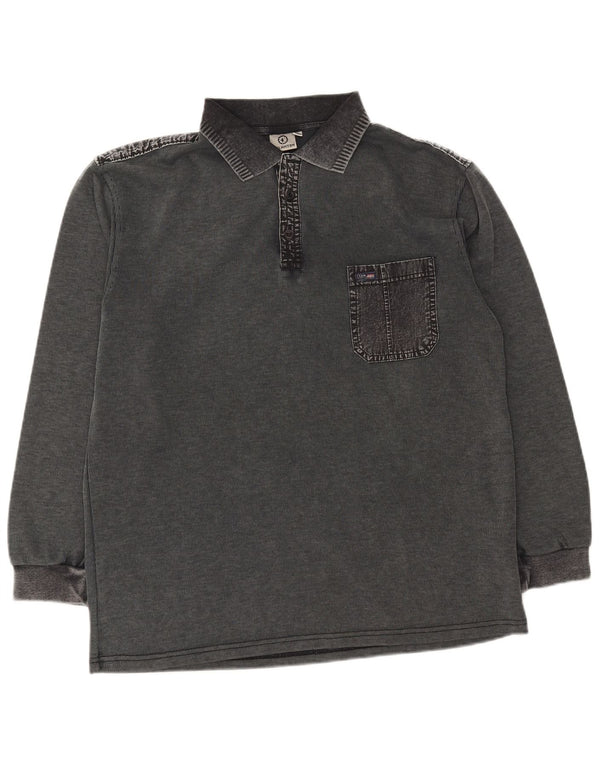 Kalamton Mens Long Sleeve Rugby Polo Shirt XL Grey Cotton