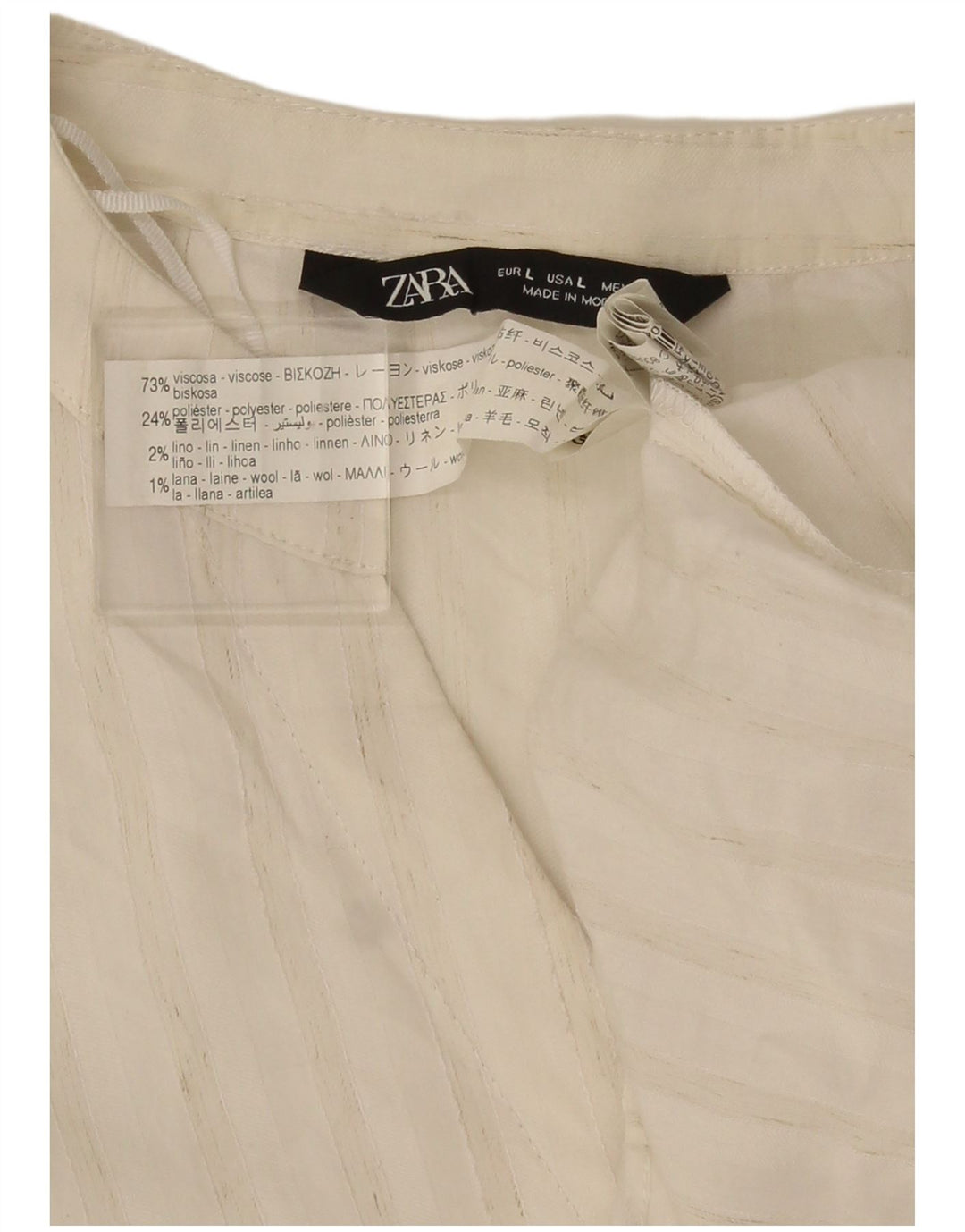Zara Womens 3/4 Sleeve Oversized Blouse Top UK 16 Large White Striped