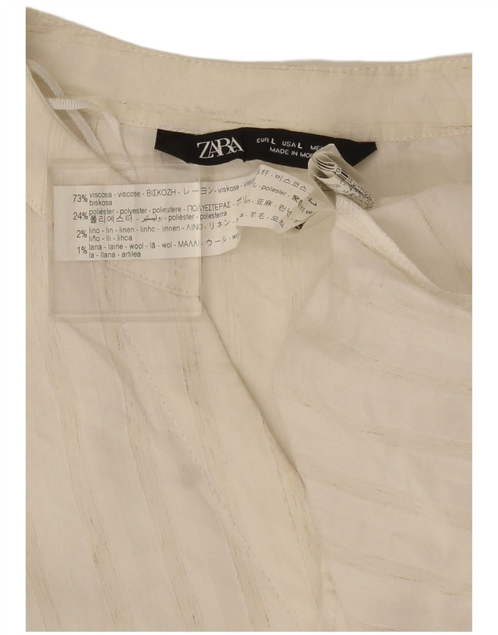 Zara Womens 3/4 Sleeve Oversized Blouse Top UK 16 Large White Striped