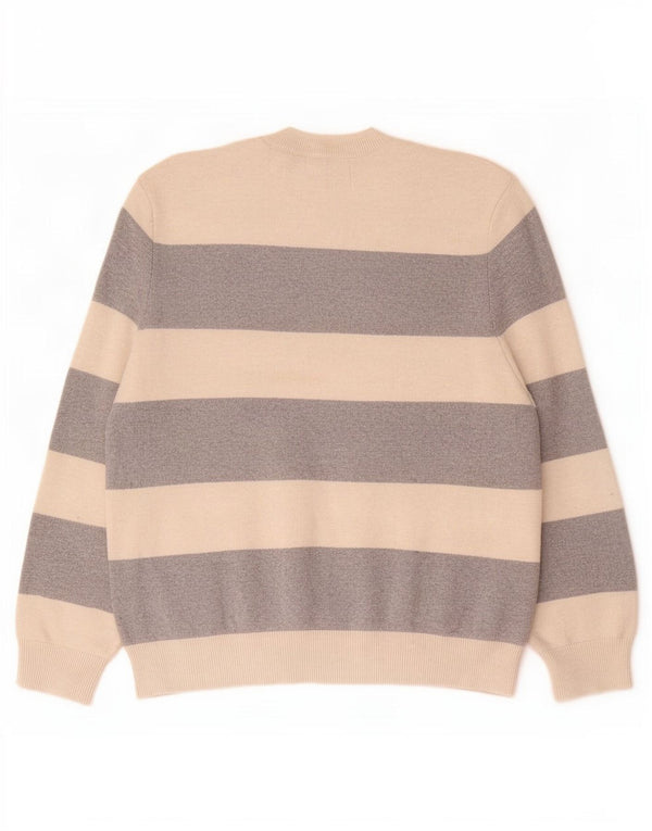 Maglione maglione girocollo da donna Marks & Spencer UK 14 a righe beige medio