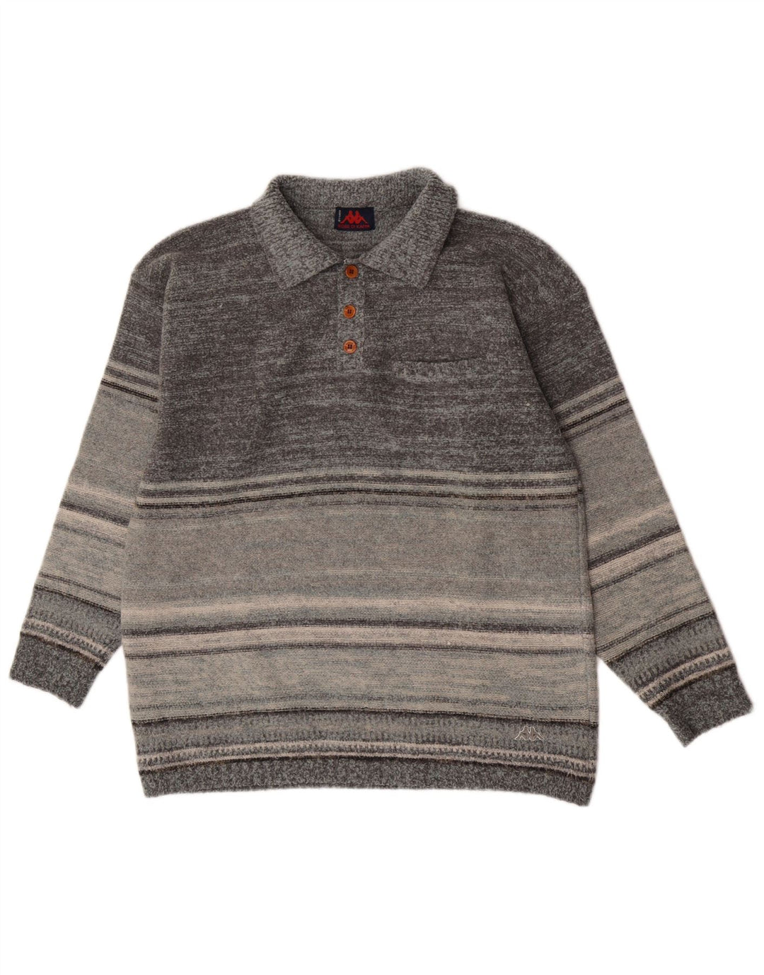 Kappa Mens Polo Neck Jumper Sweater XL Grey Striped Wool