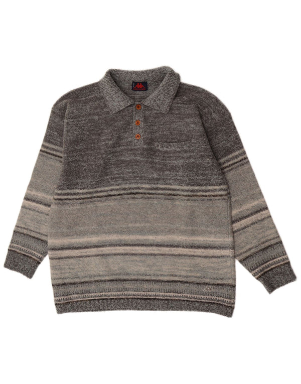 Maglione Kappa da uomo con collo a polo XL in lana a righe grigie