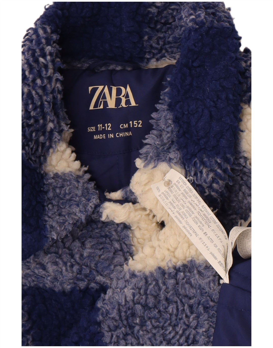 Zara Fleecejacke für Mädchen, 11–12 Jahre, blaues Gingham-Polyester