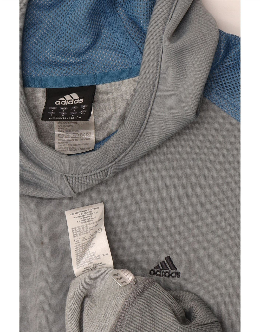Adidas Mens Hoodie Jumper Small Grey Colourblock Polyester