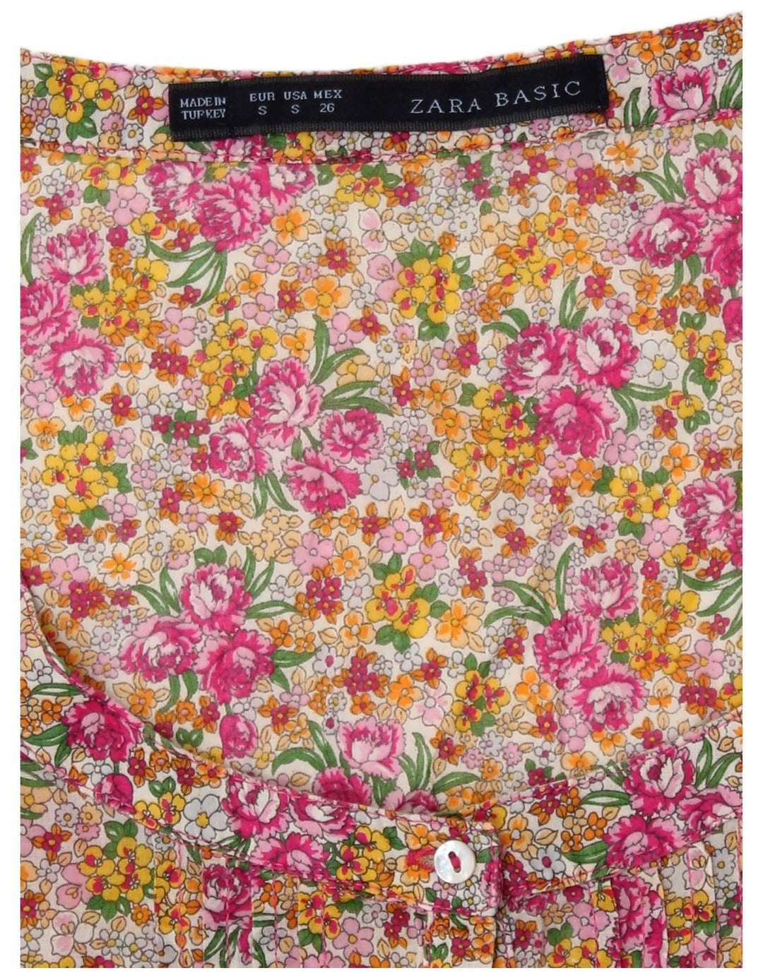Zara Womens Short Sleeve Blouse Top UK 8 Small Multicoloured Floral